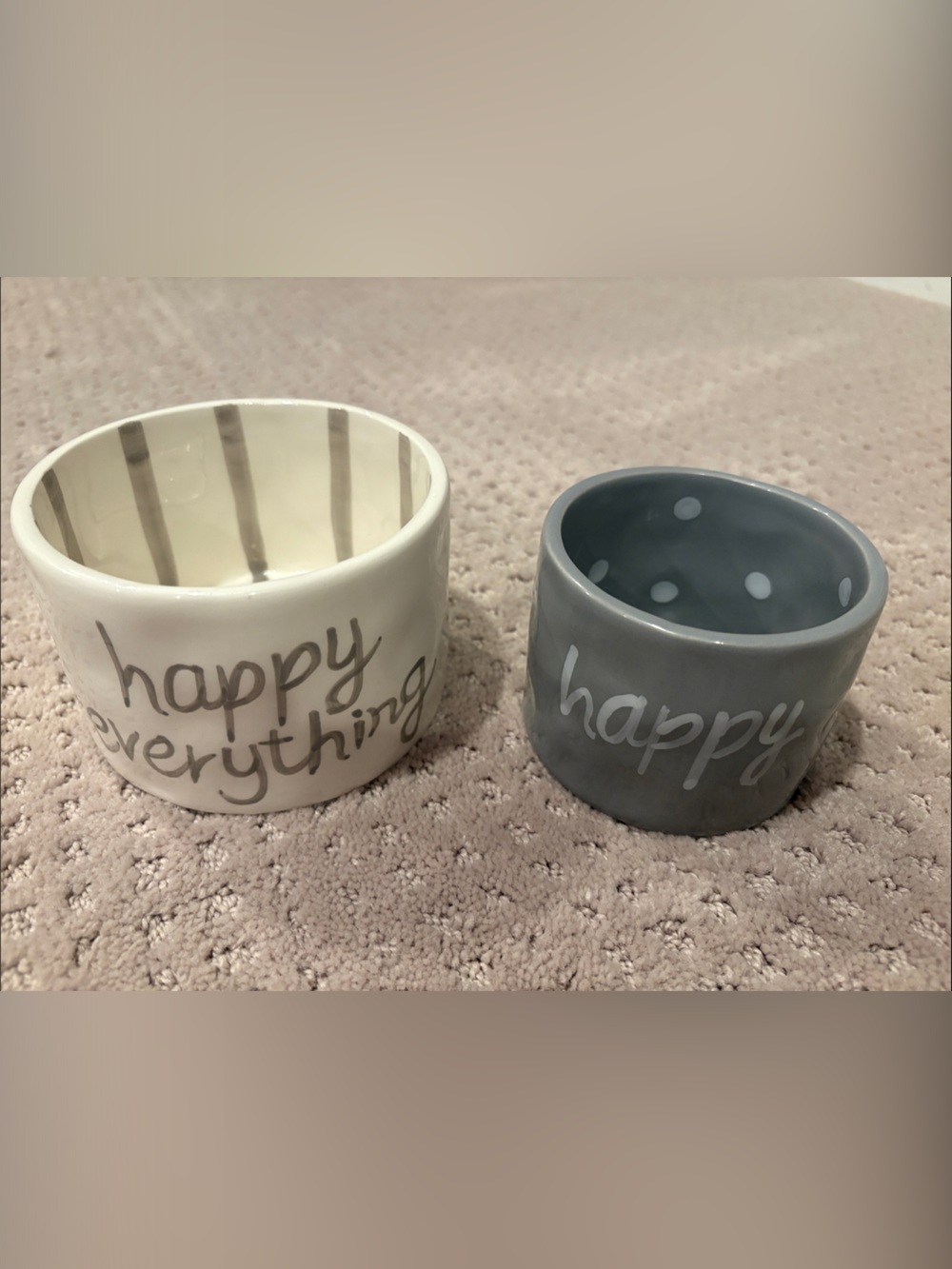 Mud Pie Ceramic 'Happy' Decorative Pots in White and Gray
